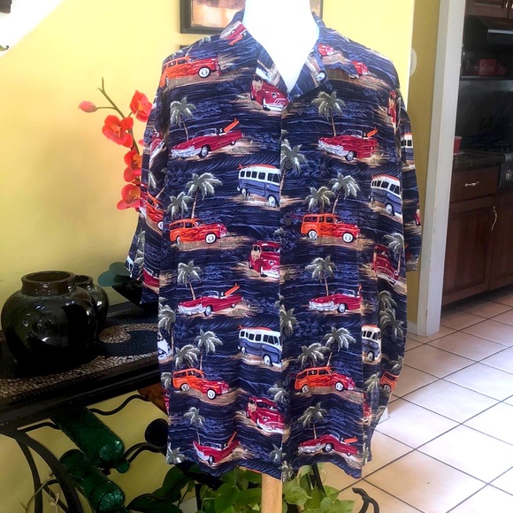 Big Digs Men’s Hawaiian “ Surfing Beach Cars Short Sleeve Shirt Size 4X - Picture 3 of 14
